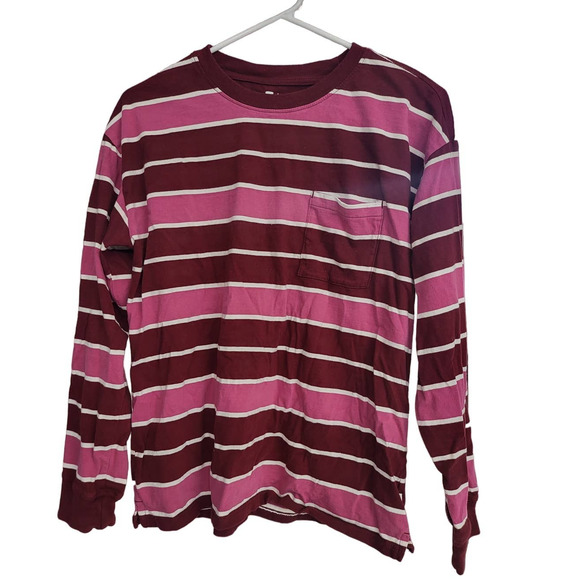 Free Assembly Maroon & Pink Striped Long Sleeve Shirt - Size XL (18) - Picture 1 of 2